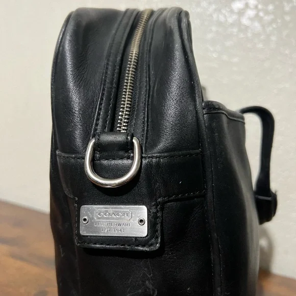 【希少】OLD COACH Dulles Bag leather black Coach Black Leather Laptop Bag in great condition